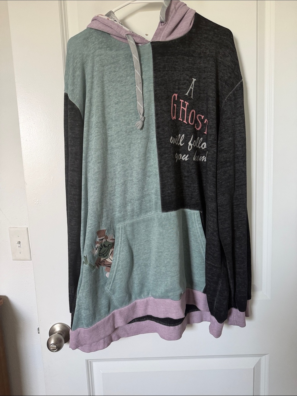 Disney Colorblock Ghost Hoodie Sweater in Mint, Charcoal & Lavender